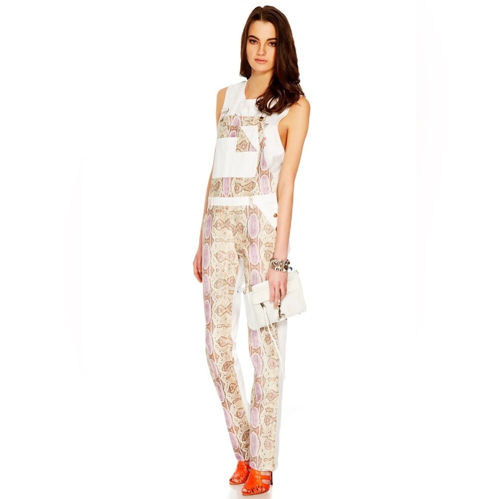 NWT Rebecca‎ Minkoff Landon Denim & Python Leather Overalls Size 6